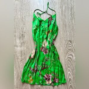 Zara Green Floral Satin Slip Dress – XS Fit (Tagged S)
